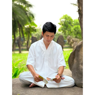 Set bà lai nam lụa hàn, pháp phục nam đi chùa