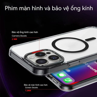 Ốp lưng TPU trong suốt cao cấp chống sốc không ố vàng hỗ trợ sạc không dây cho iPhone 16 15 14 13 Pro Max 14 15 16 Plus