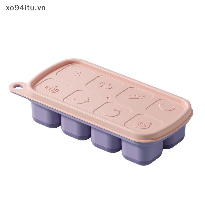 XOITU 1 8 Cell Khuôn Silicon Cấp Thực Phẩm Lưới Đá Có Nắp Hộp Đựng Đá Khay Làm Khuôn Hộp Bảo Quản Đá Có Thể Tái Sử Dụng DIY Tiện Ích Nhà Bếp VN