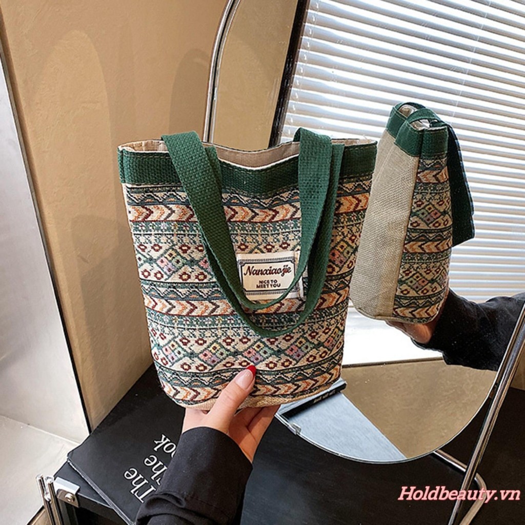 Túi xách nữ Canvas Tote họa tiết hình học hợp thời trang Túi xách cho du lịch đi biển mua sắm hàng ngày