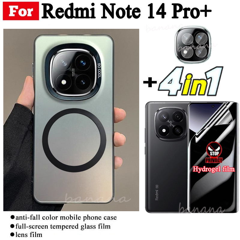 Ốp điện thoại chống sốc Redmi Note 14 Pro + có vòng sắt nam châm cho Redmi Note 14 Pro Note 14 Note 13 Phim mềm Hydrogel riêng tư + Phim ống kính máy ảnh
