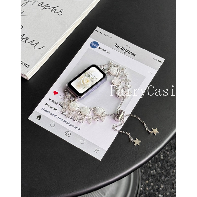 Dây đeo hạt hồng trắng cho Huawei Band Fit 3 4 4Pro Huawei 11 Pro 10 9 8 Vòng đeo tay 8 cho Honor Band 9 7 6 Dây đeo cổ tay Phụ kiện
