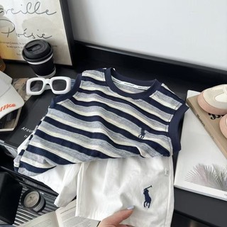 Bộ áo vest mùa hè cho bé trai, áo không tay sọc + quần short, bộ hai mảnh thường ngày cho bé trai