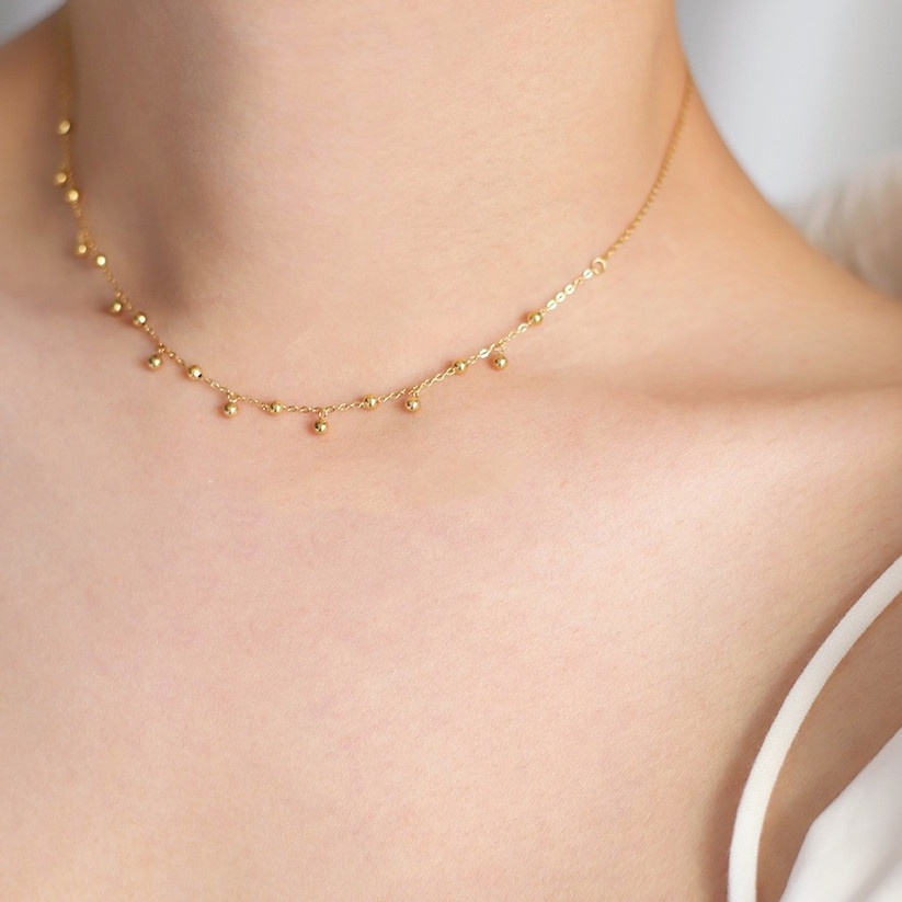 Hạt Vàng Nhỏ Lớp Dây Chuyền Mạ Vàng 18K Chống Thấm Nước Không Mòn từ Thép Không Gỉ và Titan cho Vòng Cổ Nữ
