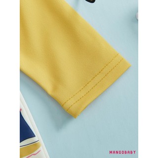 MG-Toddler Boy Rash Guard Đồ bơi có mũ 2 chiếc Bộ thuyền buồm in hình Zip Up dài tay cổ tròn Đồ bơi bé trai