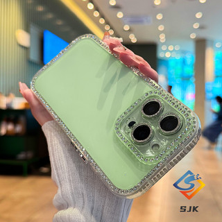 Ốp Lưng Thạch Màu Trơn Mới Kèm Đính Kim Cương Giả Cho iPhone 13 14 15 16 Pro Max Chống Sốc Chính Xác Cắt Thời Trang Nữ Thần Desi