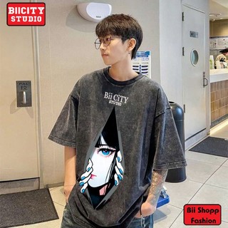 LOCAL BRAND Áo thun Wash Mắt Cô Gái Phong Cách Unisex Form Rộng / Áo thun Mắt Cô Gái Phông Màu Phong Cách Âu Mỹ