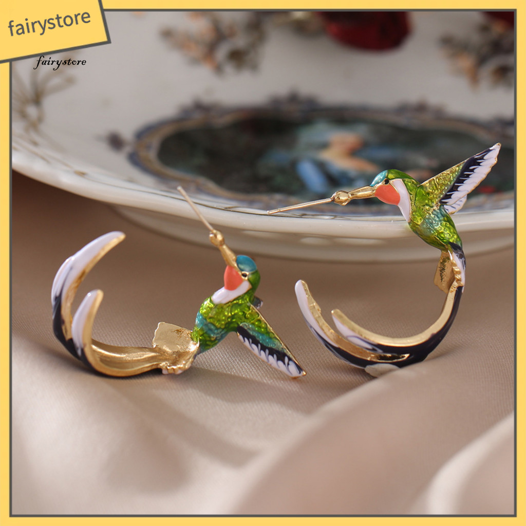 Fairystore| Bông tai xỏ khuyên thời trang cho Cocktail Hummingbird Men Khuyên tai chống mài mòn