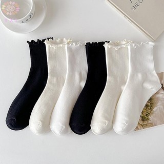 Y.X.I Cotton Xù Vớ Mắt Cá Chân Nữ INS Mùa Hè Dễ Thương Hàn Quốc Tất Bé Gái Mùa Xuân Đen Trắng Giữa Ống Nhật Bản Sox Mới