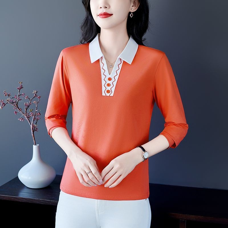 Áo thun dài tay cổ Polo dành cho nữ mùa xuân thu 2025, áo thun mỏng vừa vặn và giảm béo thời trang mới dành cho nữ