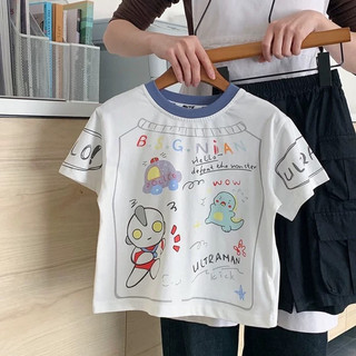 Áo thun ngắn tay cotton mới cho bé trai mùa hè, phong cách Hàn Quốc, in hoạt hình, áo cổ tròn màu sắc cho trẻ em