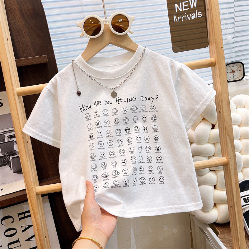 ​Áo thun ngắn tay Cotton nguyên chất cho trẻ em mùa hè phong cách mỏng bé trai bé gái cổ tròn thoáng khí Loungewear 8O-140​Mã Q3AS