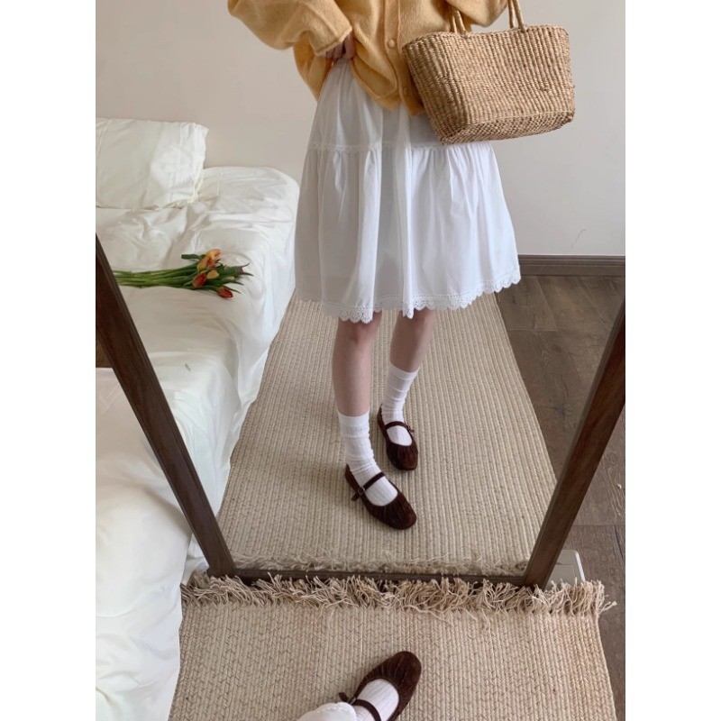 SUXI Váy ren lưng cao đơn giản mùa hè mới dành cho nữ 250607