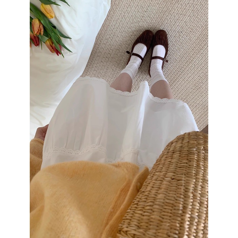SUXI Váy ren lưng cao đơn giản mùa hè mới dành cho nữ 250607