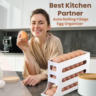 Tủ Lạnh Giá Trứng 4 Tầng Cán Thiết Kế Giữ 30 Trứng Tiết Kiệm Không Gian Sắp Xếp Bảo Quản Cho Tủ Lạnh Sử Dụng Màu Trắng nhựa an toàn tháo rời chắc chắn phù hợp dùng cho gia đình căn hộ văn phòng và không gian nhỏ