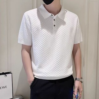 DICHUANGZHE Áo sơ mi nam ngắn tay Polo áo rộng Lụa băng công sở giản dị