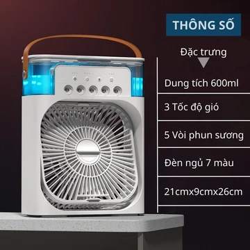 Quạt Điều Hòa Hơi Nước Mini - Quạt Lạnh Mini 3 Chế Độ Gió Tích Hợp Led, Sạc USB Để Bàn Tiện Dụng Phụ Kiện
