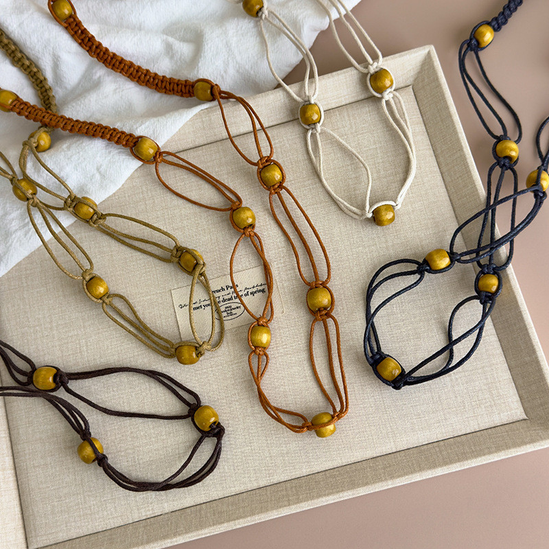 Thắt lưng bohemian phong cách dân tộc nâu, bện viền, phù hợp với váy