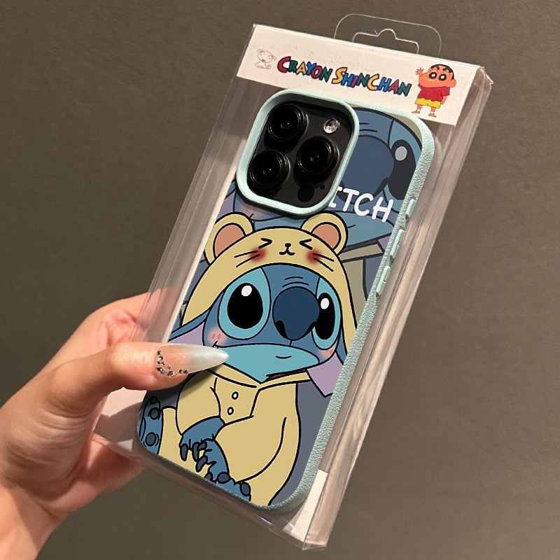 Bộ Đồ Ngủ Stitch Angel Thích Hợp Cho Apple 15 Vỏ Điện Thoại iphone13 / 14promax Da Hạt Mềm 16Pro