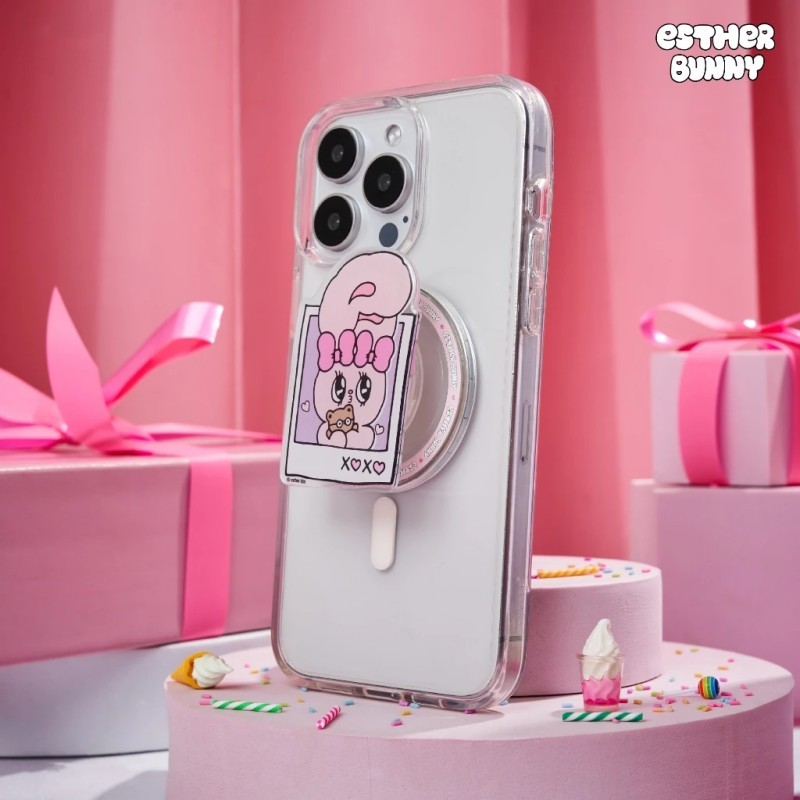 Hàn Quốc Dễ Thương Esther Bunny Paw Socket Magsafe Giá Đỡ Điện Thoại Từ Tính Cho IPhone 16 Pro Max Có Thể Gập Lại Ring Grip Co Giãn Để Bàn Đứng