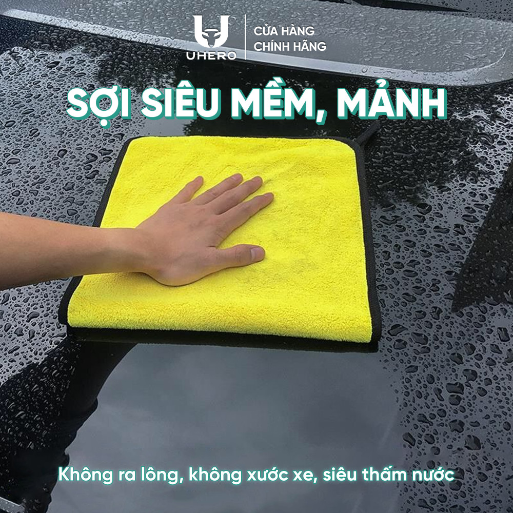 Khăn lau xe chuyên dụng UHERO chất Liệu MICROFIBER siêu thấm hút mềm mại, sạch sẽ an toàn bề mặt xe