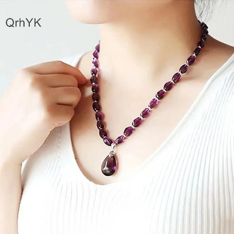 Nhà Máy Thời Trang Thạch Anh Tím Vòng Cổ Pha Lê Vòng Tay Thủ Công Pha Lê Decorativas Đá Trang Sức QrhYK