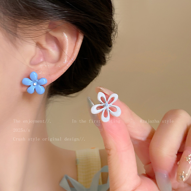 Bông tai hai màu dễ thương Hàn Quốc Bông tai hoa vàng