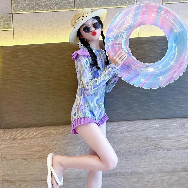 Bộ đồ bơi in hoa cho bé gái SY6 có mũ và đồ bơi thiết yếu mùa hè thoải mái và sành điệu YS6