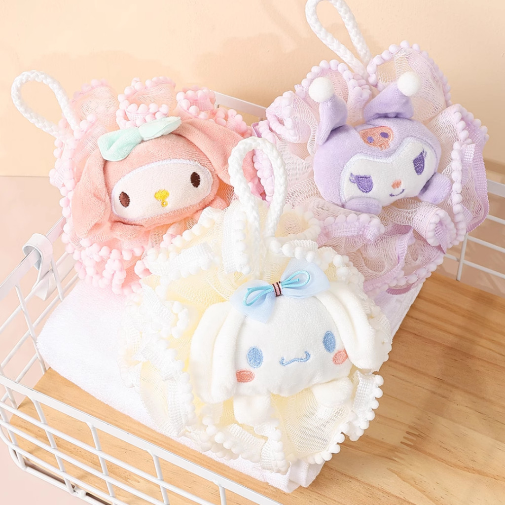Bông Tắm Tạo Bọt Hình Thú Dễ Thương, Bông Tắm Sanrio Cao Cấp Làm Sạch Mềm Mại Kì Lưng Tẩy Da Chết
