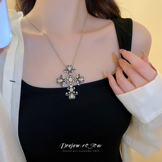 DREZEW Vòng cổ mặt dây chuyền chéo kim cương Châu Âu và Mỹ cổ điển cá tính chuỗi xương đòn nhẹ sang trọng trang trí vòng cổ cao cấp dành cho nữ