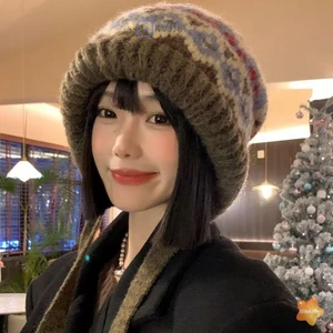 1PC Bảo Vệ Tai Thu Đông Phong Cách Đường Phố Mũ Dệt Kim Nữ Retro Kép Sử Dụng Túi Len Ấm Áp Mũ Mới