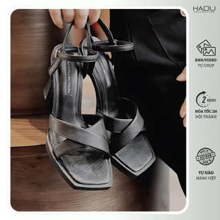 Sandal Quai Chéo Gót Vuông 9P Đế Đúp 2P HADU MM962 Chất Da PU Vân Đế TPR Chống Trượt BH 12T