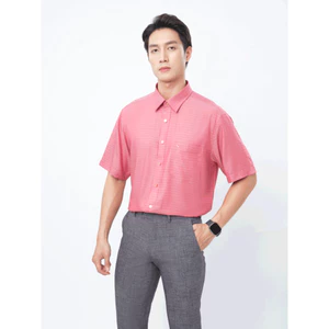 Sơ mi tay ngắn lai ngang VIETTIEN SMART CASUAL vải sợi Hoa hồng phom REGULAR VT00000373