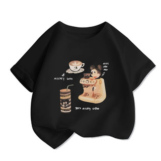 Áo thun ngắn tay đen cotton mùa hè cho bé trai, phong cách Hàn Quốc, in hình Mickey hoạt hình, áo nửa tay cho trẻ em nhỏ và vừa