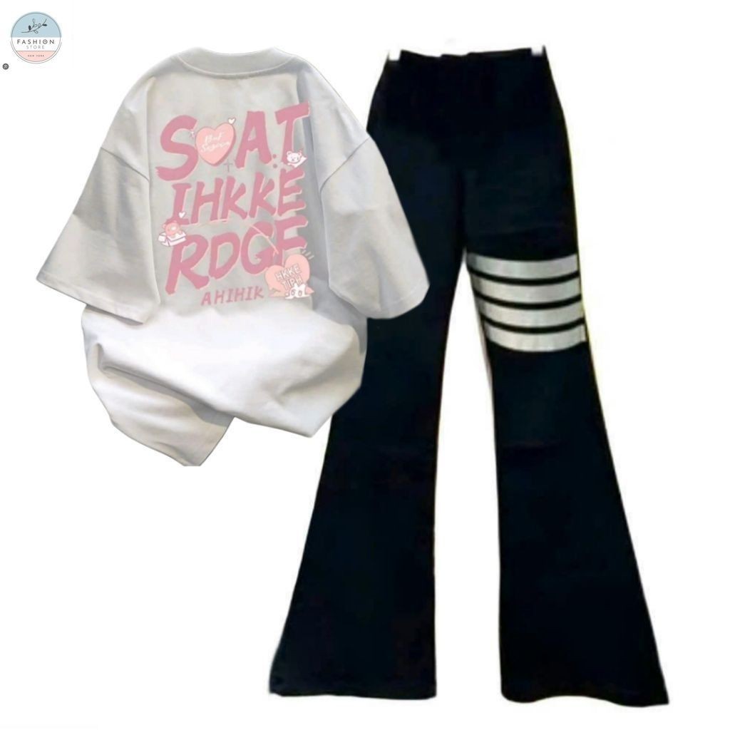Sét Bộ Quần Ống Suông Kak Trắng i Cạp Chun + Mix Áo Thun Tăm  Trơn Cổ Tròn CROPTOP chất Tăm Hàn-QUẦN ÁO 94