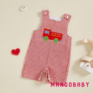 MG-Toddler Bé Kẻ Sọc Áo Liền Quần Xe Tải / Chó Thêu Cổ Vuông Không Tay Body Quần Áo Mùa Hè Dễ Thương