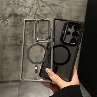Ốp lưng giá đỡ ống kính kim loại, chống sốc xước, hỗ trợ sạc từ tính – Dành cho Samsung S22 S23 S24 S25 S26 Plus Ultra