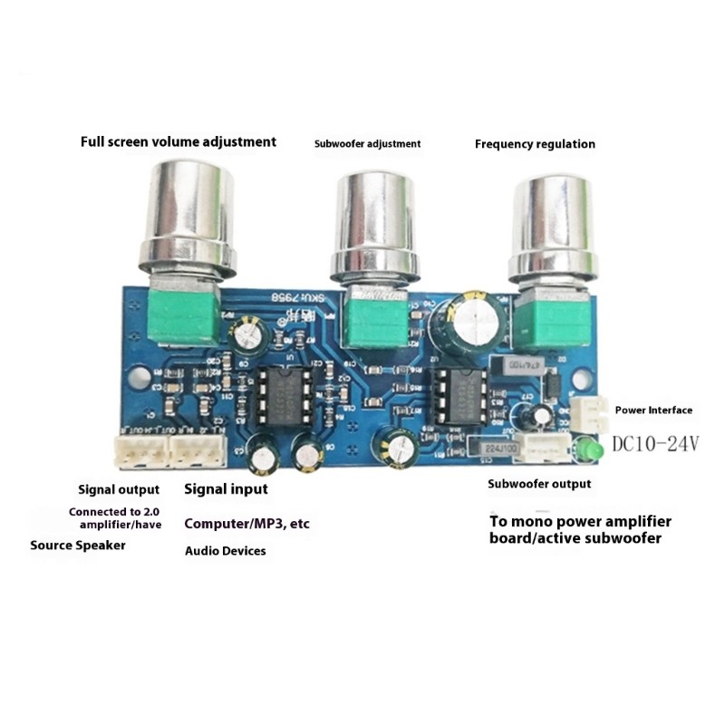 Mô-đun Preamp Cinnan NE5532 2 1CH có mạch lọc loa siêu trầm và điều khiển tông màu thụ động