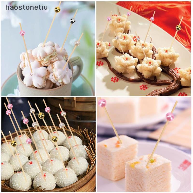 HA 100 Chiếc Ngọc Trai Cocktail Chọn Gỗ Tăm Xiên Ăn Nhẹ Nĩa Trái Cây Chọn n