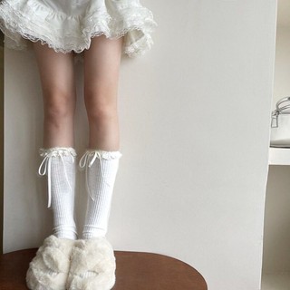 Tất Ren Nơ Trắng Dài Cổ Cao Phong Cách Lolita Tiểu Thư Coquette Timo T84