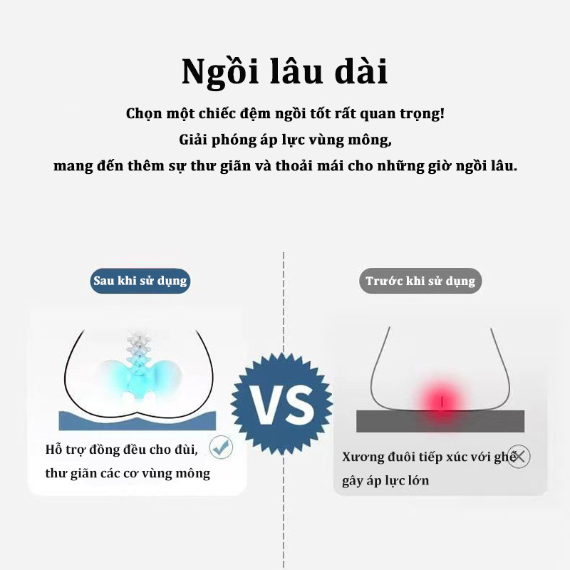 Đệm ngồi cao su non siêu đàn hồi, Vải thoáng khí cao cấp, dày dặn, Giảm áp lực mông