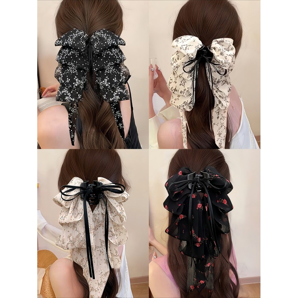 Phụ Nữ Mới Phù Hợp Với Kẹp Tóc Nơ Đen Streamer Kẹp Tóc