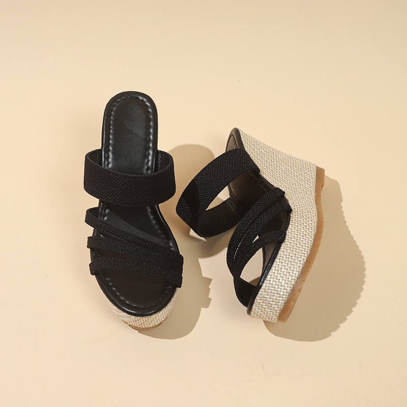 Atikota Nữ Dệt Nêm Sandal Tăng Chiều Cao Thoải Mái Mũi Tròn Thời Trang Dép