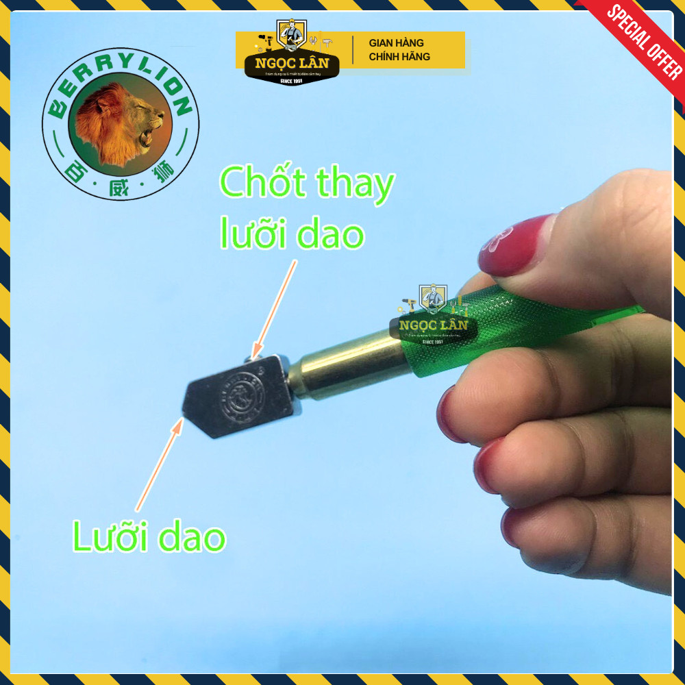 [Chính hãng] Dao cắt kính, cắt kiếng Berrylion loại cán tra dầu cắt kính dày 2-12mm cao cấp