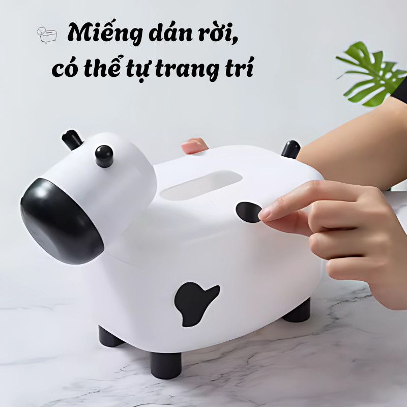 Hộp Giấy Ăn Bò Sữa Ngộ Nghĩnh DINOHOME Đa Năng, Hộp Đựng Tăm Đồ Dùng Trang Trí Bàn Ăn