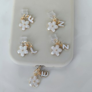 1 PC Thời Trang Dễ Thương Ban Đầu Năm Cánh Hoa Cắm Bụi Bảng Chữ Cái A-Z Phụ Kiện Hoa Trắng Tươi, Chống Thấm Nước Và Chống Bụi Cho Type-C & iPhone