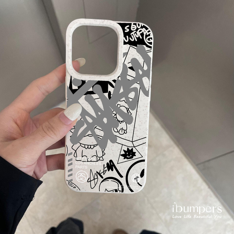 ibumpers Ốp Điện Thoại iPhone Nghệ Thuật Thanh Lịch Graffiti Stussy Họa Tiết Cho IPhone 16 15 14 12 13 11 Pro Max IP 7 8 Plus X XS XR Ốp Lưng Ống Hút Lúa Mì Phân Hủy Thân Thiện Với Môi Trường