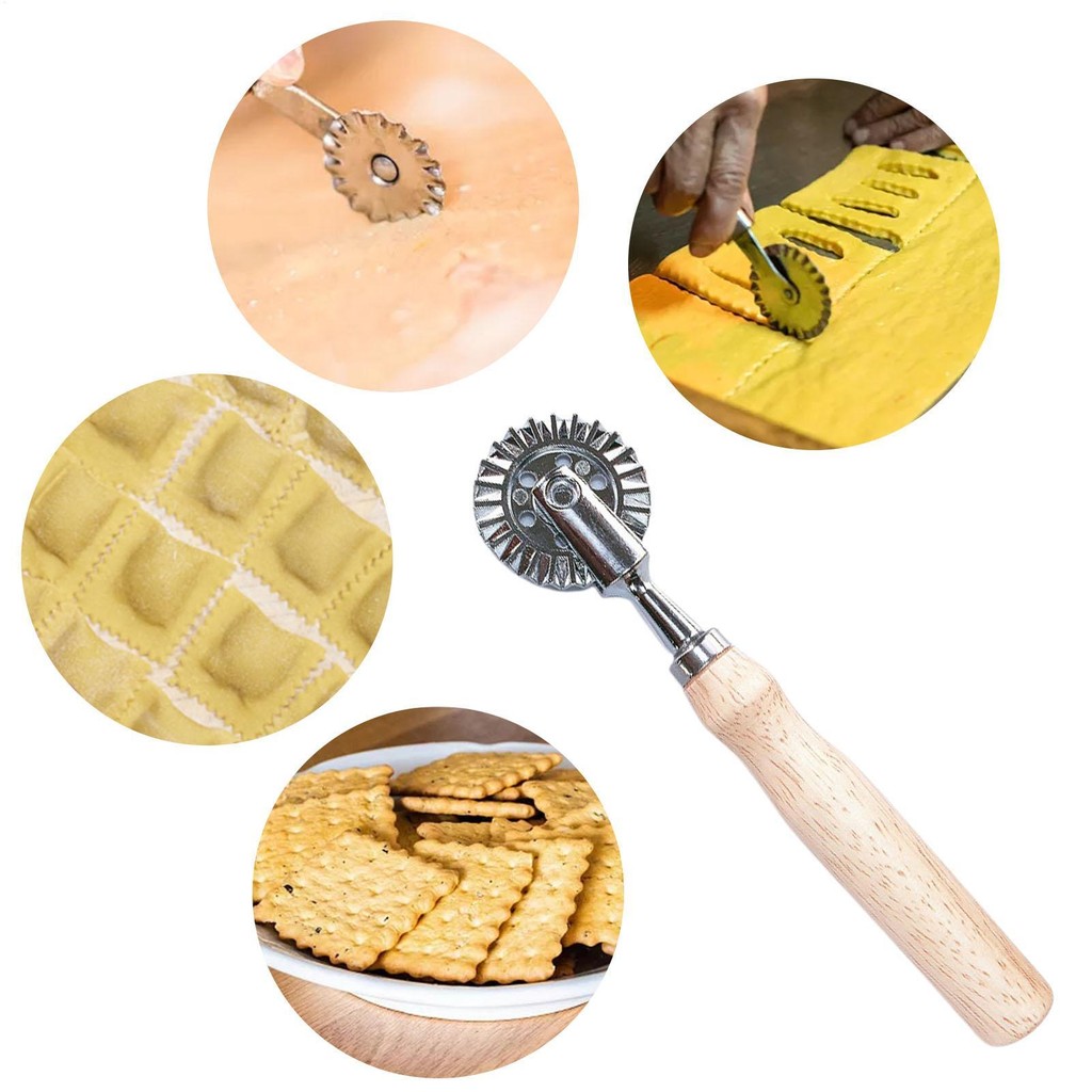 Pastry Wheel Decorator Pastry Cutter with Wooden Handle Groove Design Sturdy and Durable Ravioli Crimper Cutter gelhvn