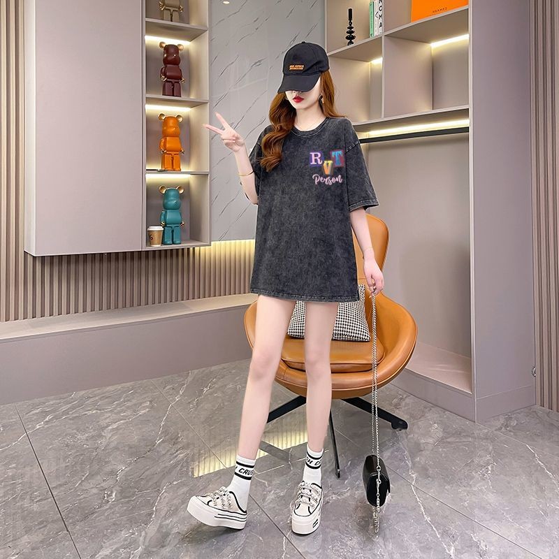 Áo Thun Phong Cách Mỹ, Kích Thước Lớn, Cotton Nguyên Chất, Mỏng, Màu Xám, Tay Ngắn