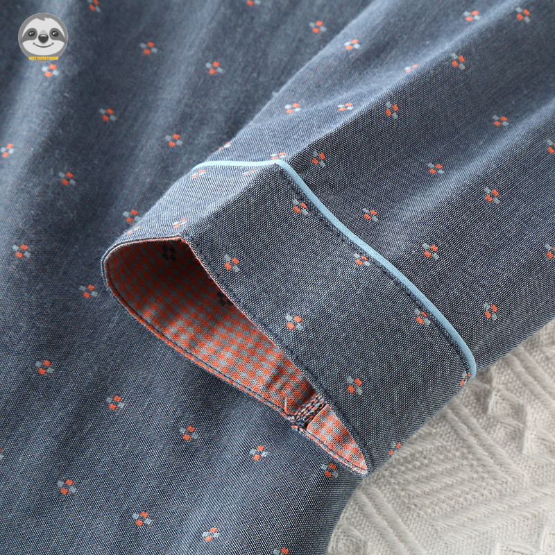 Phong cách Muji Nhật Bản - Quần áo ngủ hai lớp cotton dành cho nam - quần ngủ dài tay
